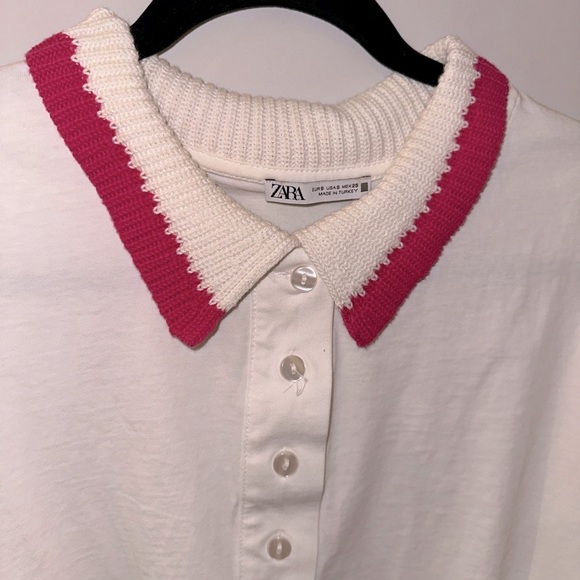 Zara white top with knit detailing on collar. - Picture 5 of 6